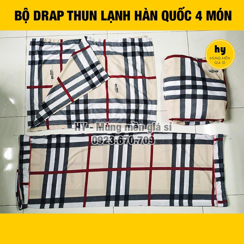 Bộ ga thun lạnh Hàn Quốc 1m6, 1m8 gồm 4 món (1 drap, 2 áo gối, 1 vỏ gối ôm) - ẢNH THẬT 100% | Mùng mền giá sỉ Hy