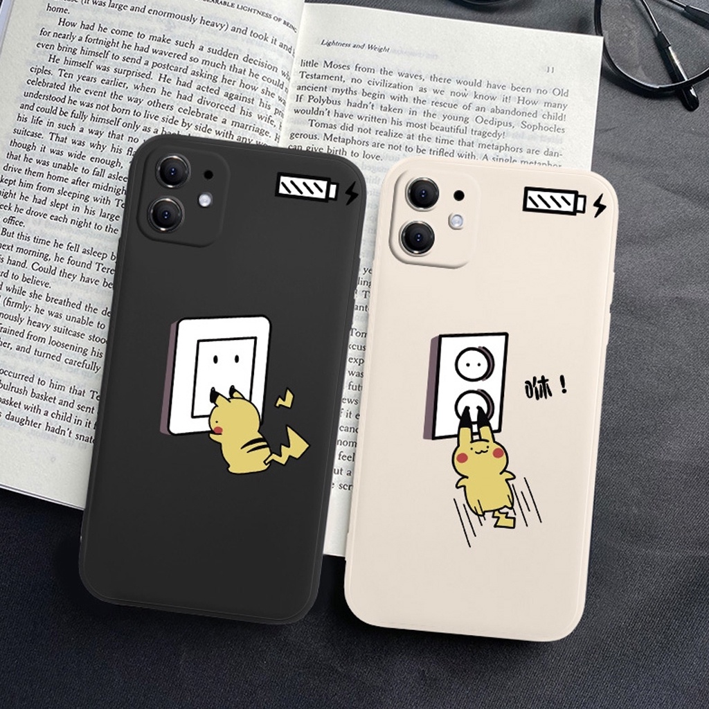 Ốp Lưng Iphone Cạnh Vuông Pikachu Sạc Điện 6/6plus/6s/6splus/7/7plus/8/8plus/x/xr/xs/11/12/pro/promax - DIY Shop