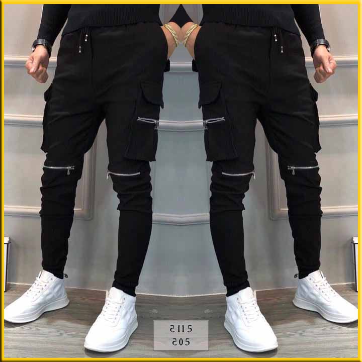 ❤️ MẪU MỚI ❤️ Quần jogger túi hộp nam phối khóa ZIP túi vải kaki co giãn MÀU ĐEN CÓ ẢNH THẬT