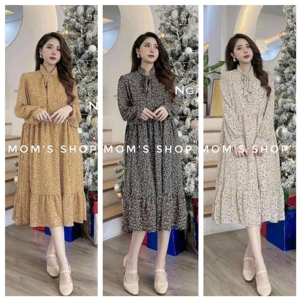 Váy Bầu 💚FREESHIP💚Dáng Dài, tay dài Thu Đông, Cổ nơ Phong Cách Vintage, tiểu thư 💚 Đầm Bầu chất đẹp 40-70kg,BÁN SHOP