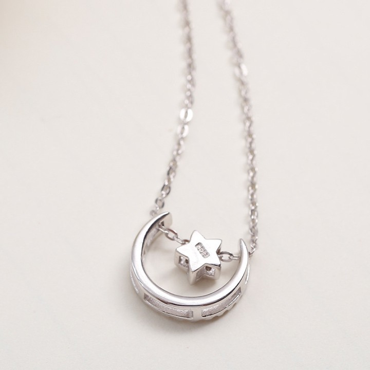 Vòng Cổ Nữ Hình Mặt Trăng Và Ngôi Sao, Bạc S925 Sáng Bóng - VC009