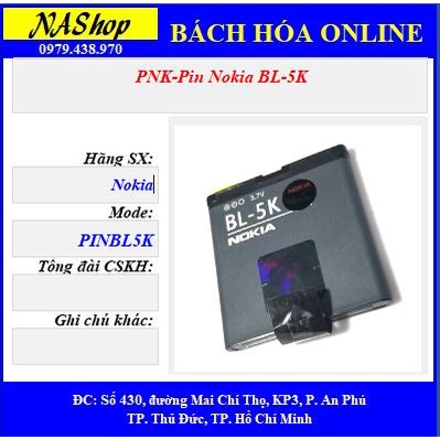 NaShop - Pin điện thoại Nokia BL4C,BL5C,BL4U,BL4B,BL4J,BL4D,BL5BT,BL5K,BL5F,BP5M,BP6M,BP4L )