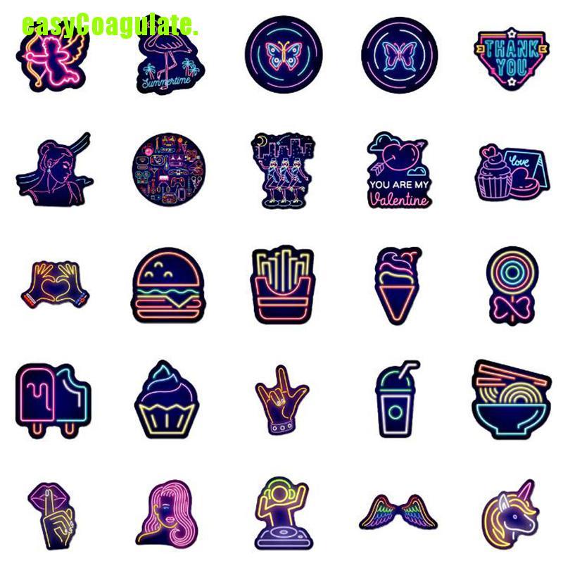 Bộ 50 miếng dán neon chống thấm nước trang trí vali/ ván trượt/ máy tính xách tay