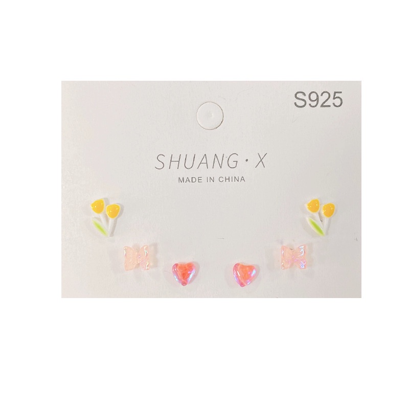 Bông Tai Mạ Bạc 925 Hình Hoa Tulip / Trái Tim Màu Sắc Xinh Xắn Thời Trang Cho Nữ