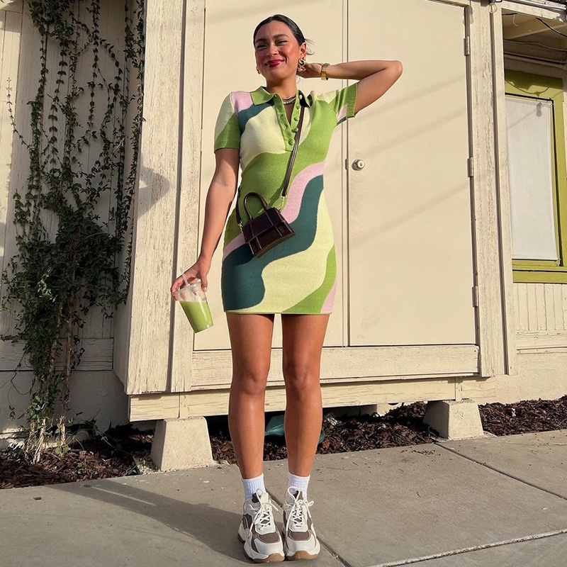 Đầm Dệt Kim Cổ Polo Phối Màu Thời Trang Cho Nữ