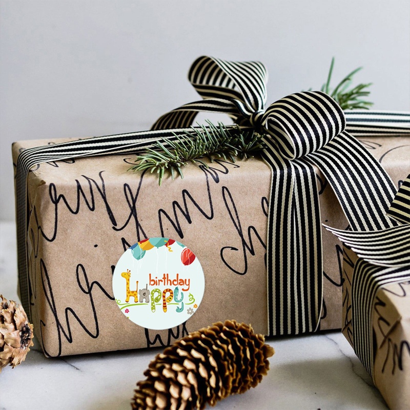 Cuộn 500 Miếng Dán Hình Tròn In Chữ Happy Birthday Trang Trí