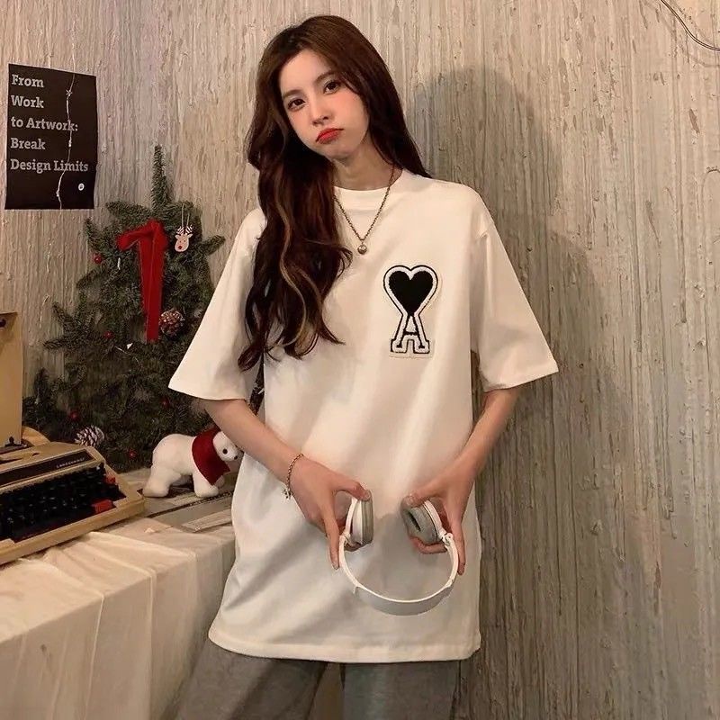 Ami + tag Áo Thun cotton Tay Ngắn Cổ Tròn In Hình Quả Đào Đỏ alexander2021 Cổ Điển Cho Cặp Đôi Nam Và Nữ