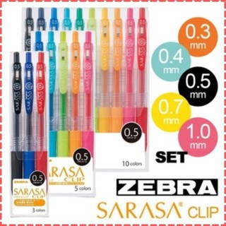 Sét 10 bút bi gel zebra sarasa cip đầu bút 0.3/0.4/ 0.5/0.7