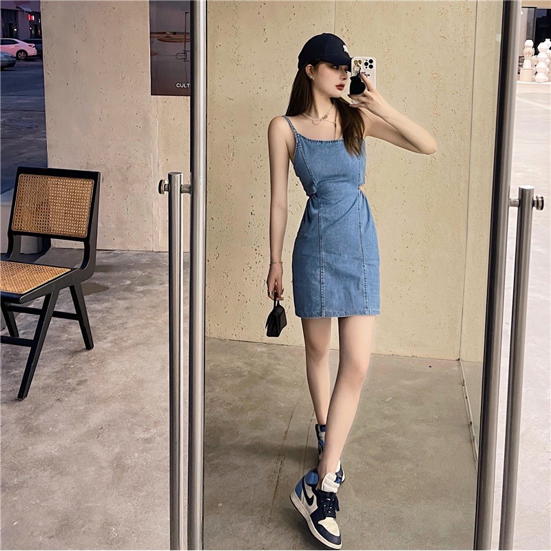 Đầm ôm body jean khoéc eo Ulzzang