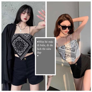 Áo Hai Dây In Hoạ Tiết Phong Cách Retro Gợi Cảm Cho Nữ Hai Màu Lựa Chọn