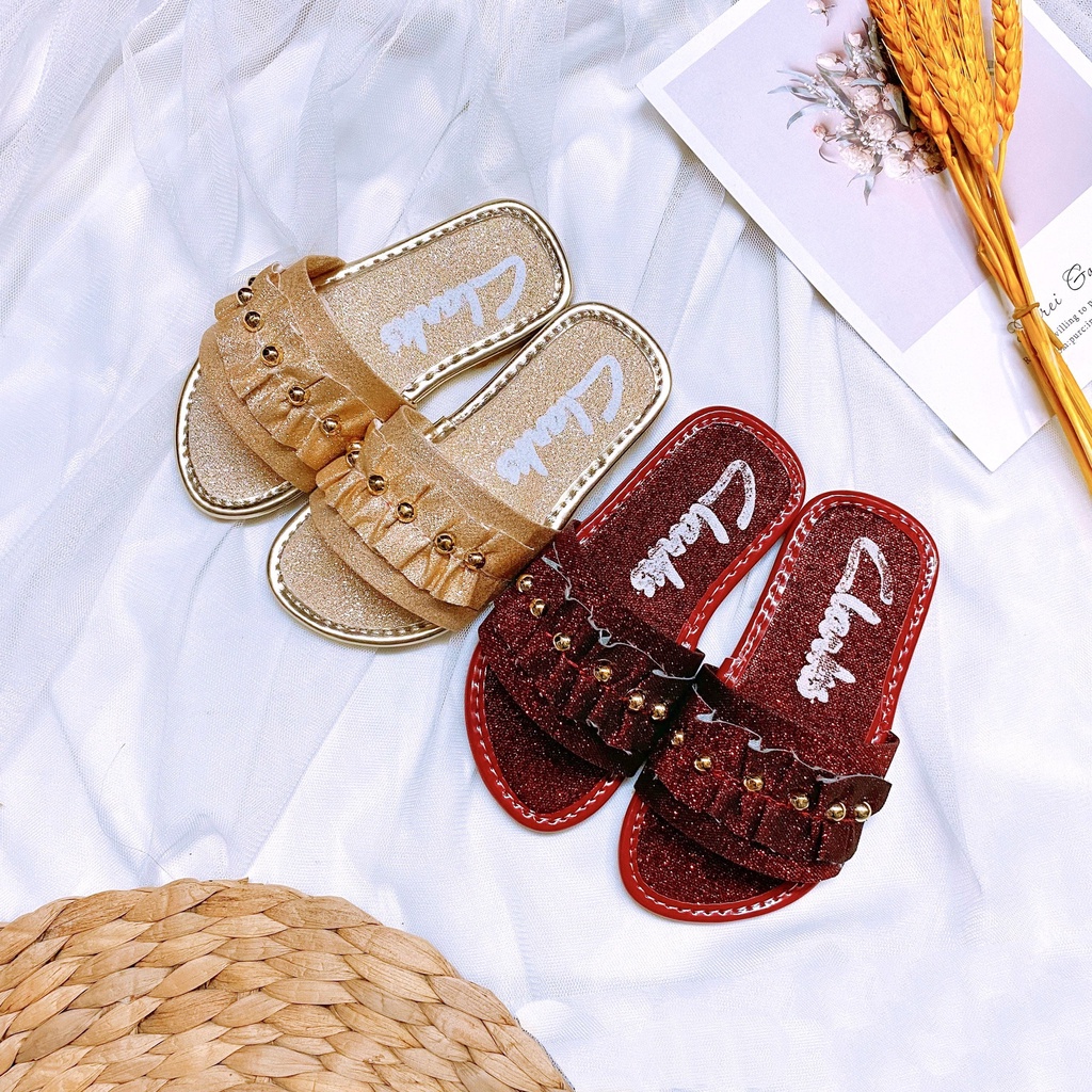 Dép quai ngang nhún bèo kim tuyến lấp lánh cho bé gái cực đẹp - TT420