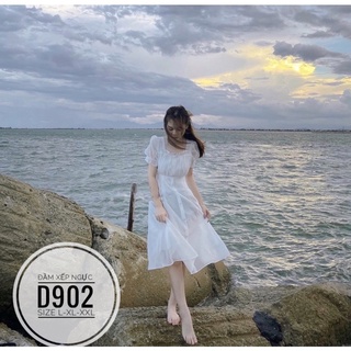 BIGSIZE Đầm trắng xếp ngực D902