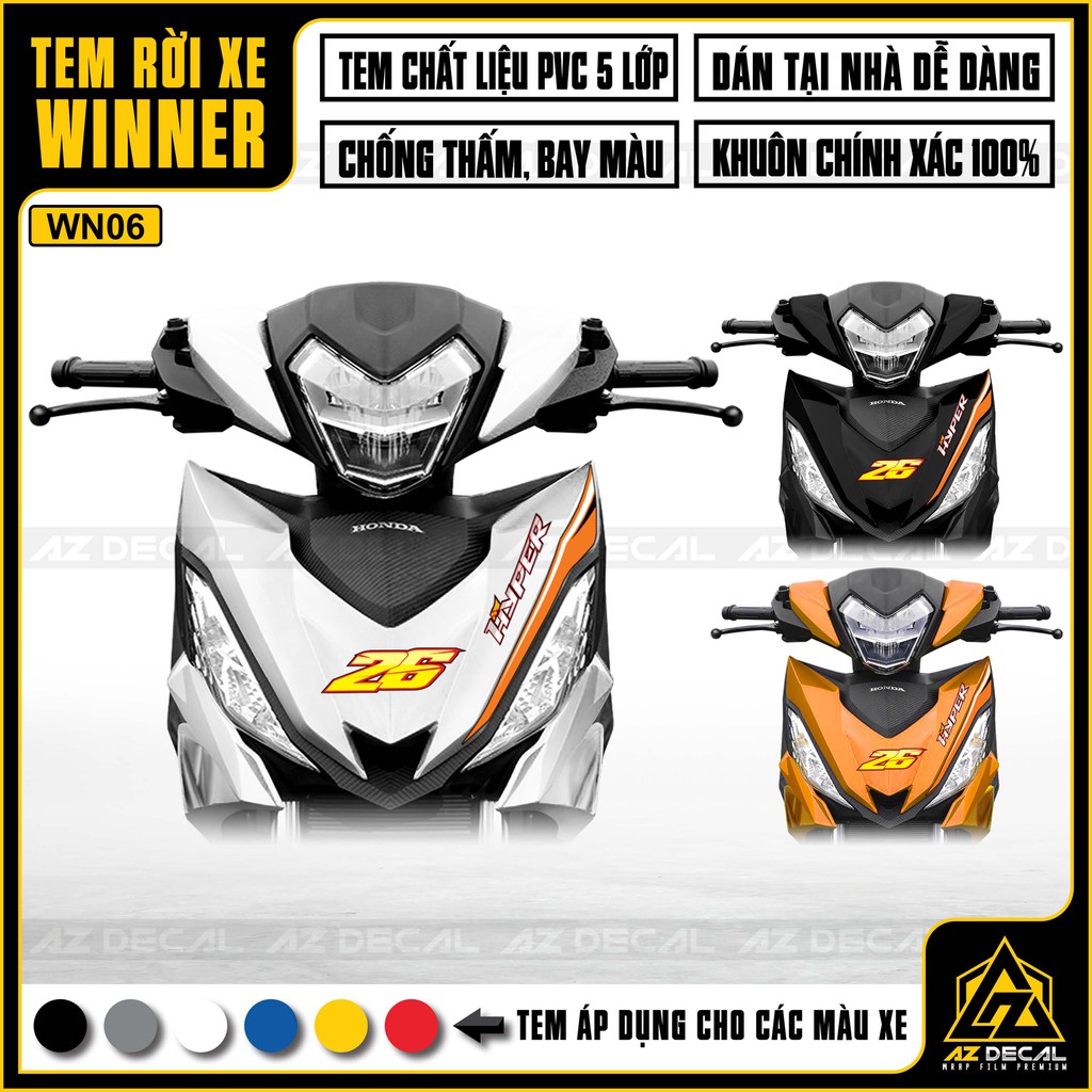 Tem Xe Winner 150 Mẫu HYPER | WN06 | Chất Liệu Decal PVC Cắt Sẵn Dễ Dán, Chống Thấm Nước, Chống Bay Màu