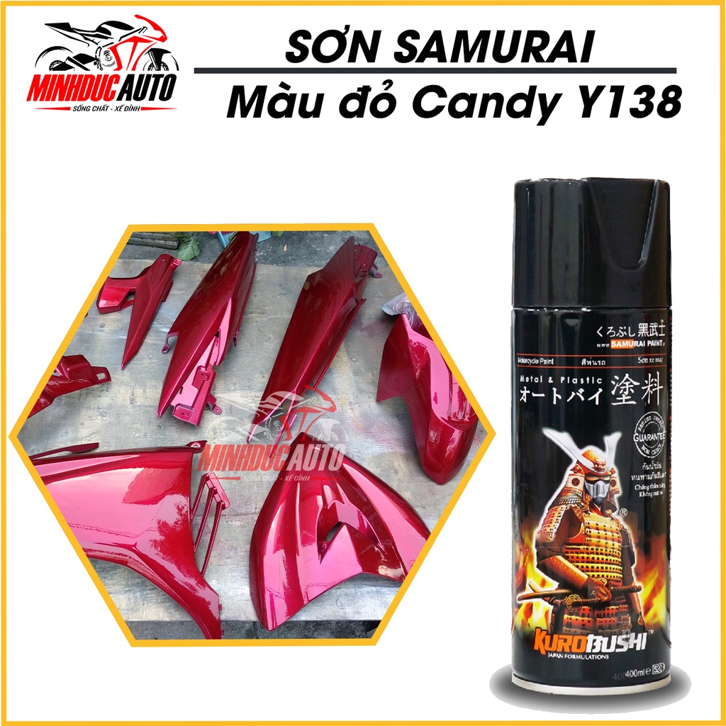 Sơn xịt Samurai màu Candy Đỏ - Y138   nhập khẩu từ Malaysia.