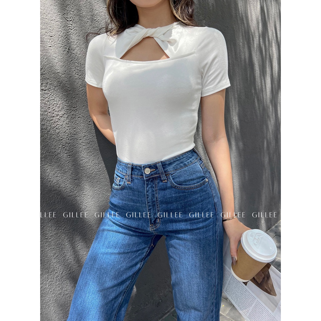 Áo Thun Nữ Kiểu Cổ Xoắn Tay Ngắn GILLEE Vải Bozip Mềm Mịn Co Giãn Tốt FAK048