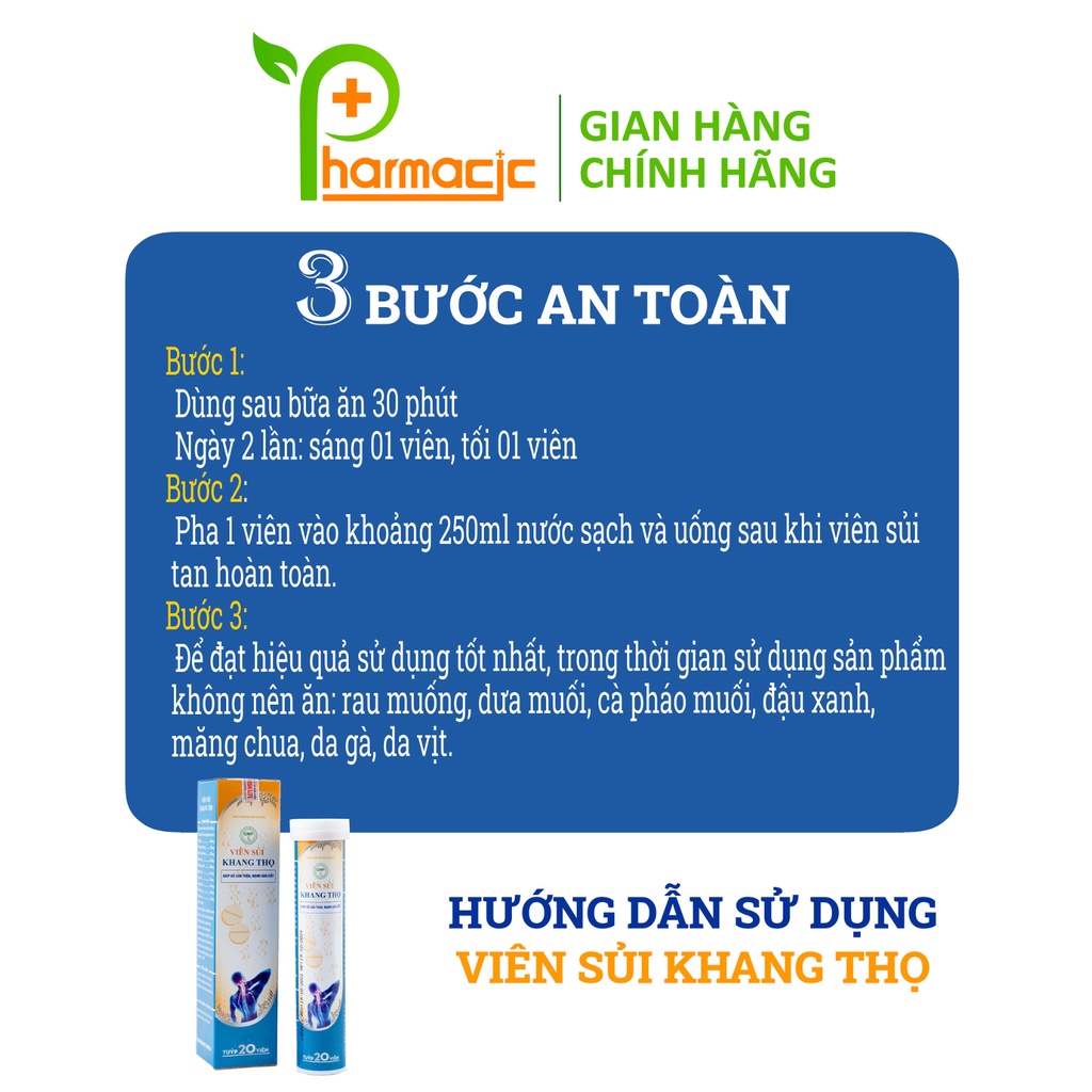 Sủi KHANG THỌ Chính Hãng, 20 Viên Sủi - Giải Pháp Cho Người Bệnh Xương Khớp