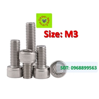 Bu lông inox lục giác chìm đầu trụ, Ốc lục giác chìm đầu trụ size M3 inox 304 DIN912