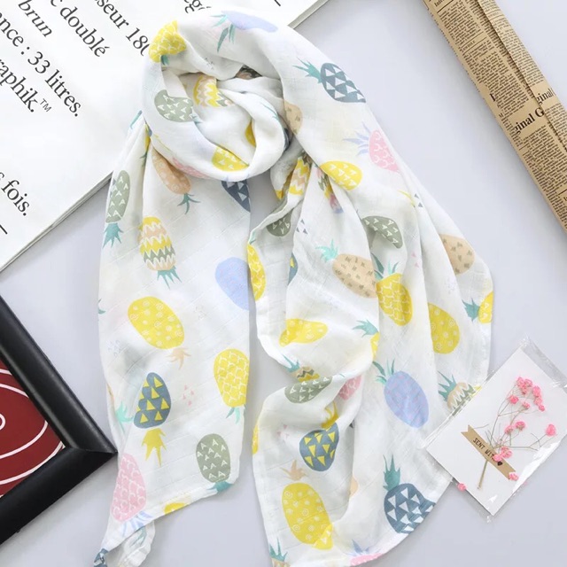 Khăn hoa văn Muslin swaddle Sợi tre trắng ( màu) cho bé