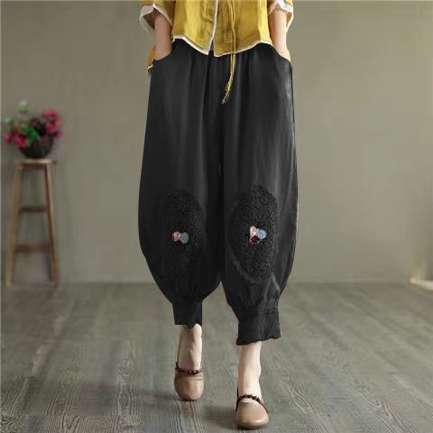 Quần Harem Dài Đến Mắt Cá Chân Dáng Rộng Bằng Vải Cotton Lanh Thêu Ren Hoa Mẫu Mới 2022