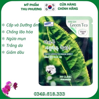 10 Mặt Nạ giấy Trà Xanh Dưỡng Da Thiên Nhiên Mỹ Phẩm Hàn Quốc Chính Hãng 3W Clinic Fresh Green Tea Mask Sheet