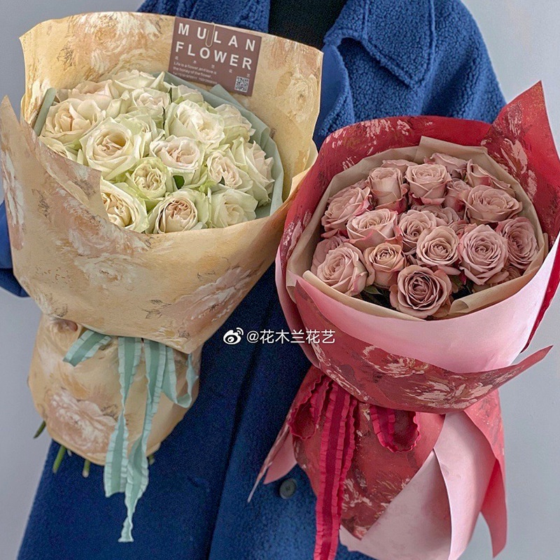 Set 5 Giấy Gói Hoa Chống Thấm Nước Dày Dặn Họa Tiết Tranh Sơn Dầu Đẹp Mắt