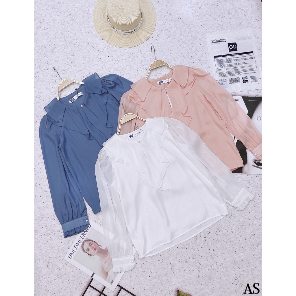 [Mã FAMARAL1 giảm 10K đơn 50K] ÁO SƠ MI TƠ ÓNG CỔ BÈO ĐÍNH NGỌC 2 LỚP