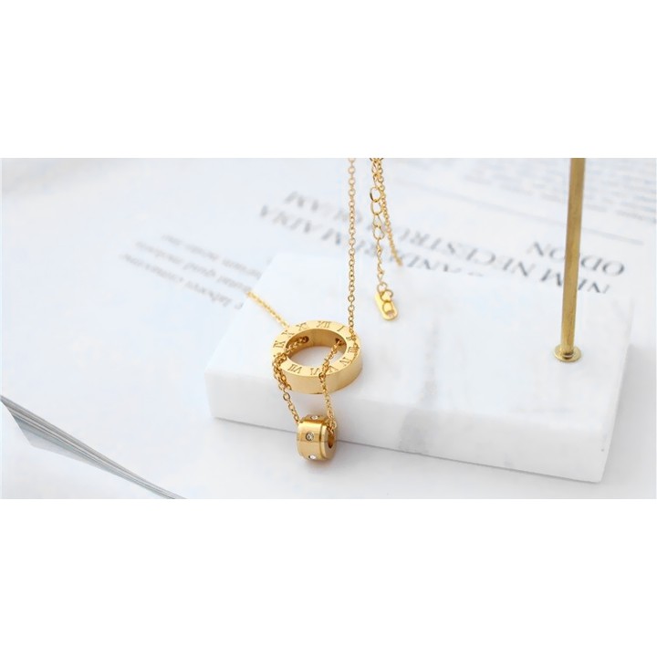 DÂY CHUYỀN TITAN SỐ LA MÃ LỒNG TRỤ TRÒN ĐÍNH ĐÁ TN136 siêu đẹp, bền màu, chuẩn thời trang