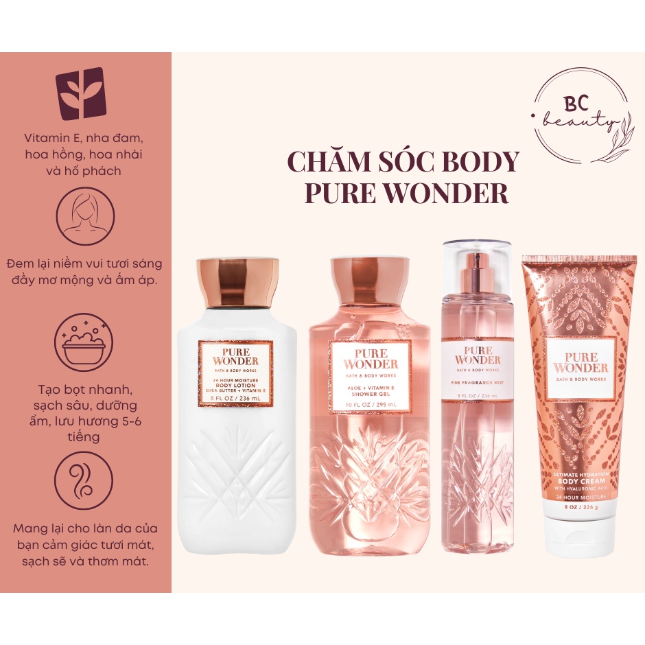 Trọn Bộ Bath And Body Works Hương Pure Wonder | Sữa Tắm Hương Nước Hoa, Xịt Thơm Body, Kem Dưỡng Ẩm Nhập Khẩu USA 100%