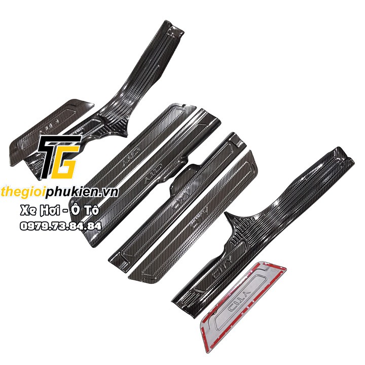 Ốp bậc cửa, nẹp bước chân cacbon xe Honda City 2015- 2020, 2021 - vân Carbon cao cấp (tặng kèm keo 3M)