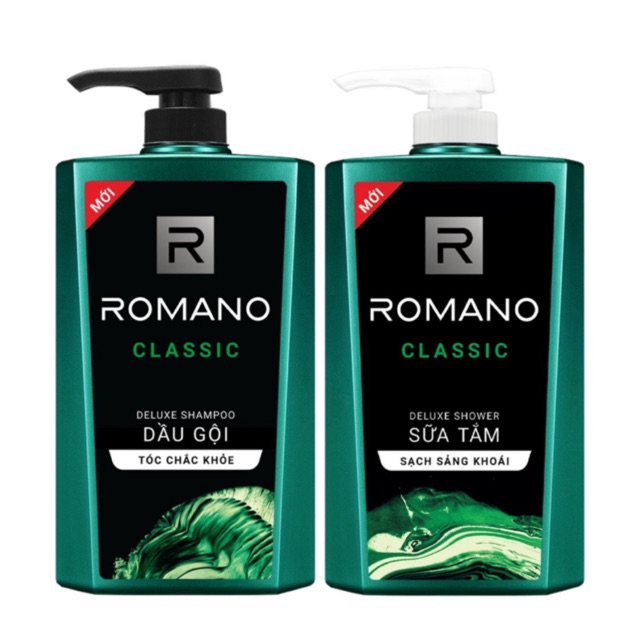 Combo dầu gội và sữa tắm Romano 650g tặng kèm 5 gói dầu gội romano