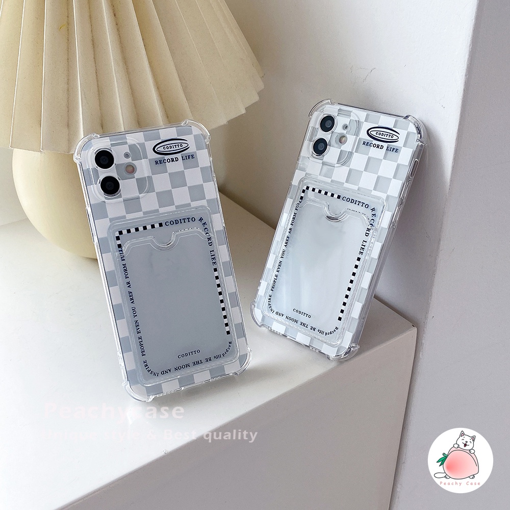 Ốp điện thoại TPU mềm chống sốc họa tiết sọc caro có ngăn đựng thẻ cho iPhone 13 12 11 Pro Max Xr Xs X 7 8 Plus