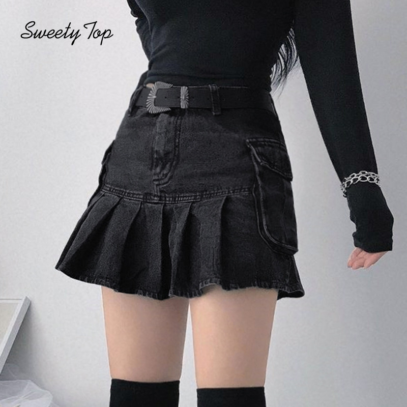 SweetyTop Women's 2021 Street Tooling Pocket Pleated Denim Solid Color Short Skirt | BigBuy360 - bigbuy360.vn