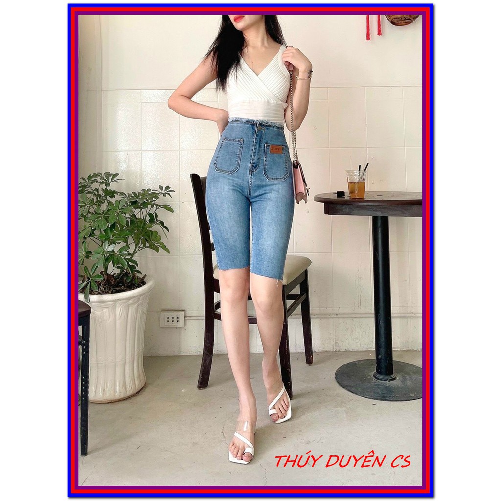 Quần jean nữ LỬNG TÚI BẦU LƯNG TUA RUA siêu đẹp màu xanh siêu đẹp -LO21