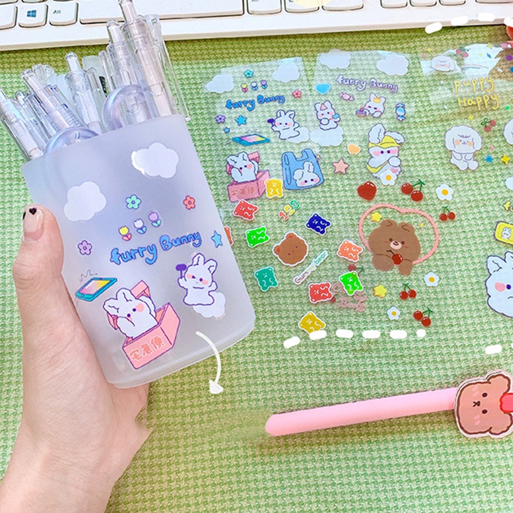 Bộ 5 Tấm Sticker Dán Trang Trí Bằng Pet Trong Suốt Chống Nước Hình Hoạt Hình Dễ Thương