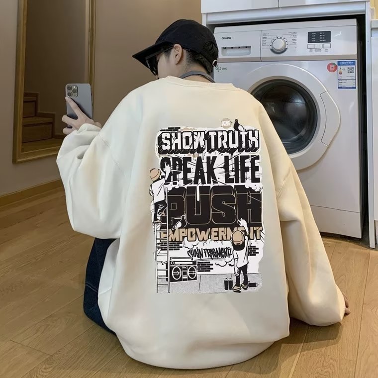 Áo Sweater Dáng Rộng Cổ Tròn Tay Dài In Chữ Màu Xanh Lá Thời Trang Mùa Thu Cho Học Sinh Nam Và Nữ