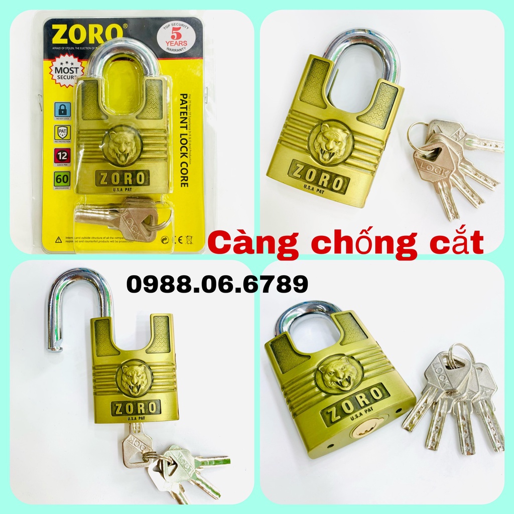 Khóa cao cấp ZORO 6 phân,đầu cọp,chìa muỗng⚡FREE SHIP⚡Công nghệ Mỹ:chống cưa-chống cắt-chống đục-chống cháy-chống nước