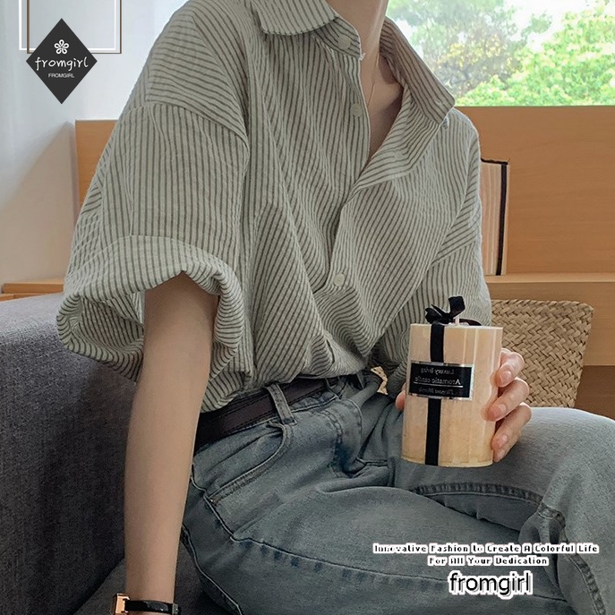 Áo Sơ Mi polo Ngắn Tay Họa Tiết Kẻ Sọc Phong Cách Pháp Thời Trang Mùa Hè Cho Nữ