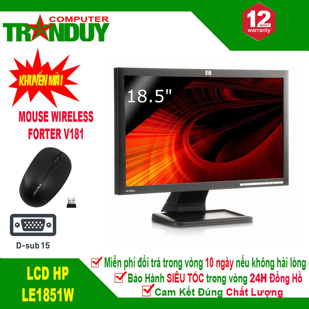 Màn Hình Máy Tính HP 18.5" - LE1851W Hàng Cty Bảo Hành 12 Tháng - tặng Kèm Chuột Không Dây Forter V181 | BigBuy360 - bigbuy360.vn