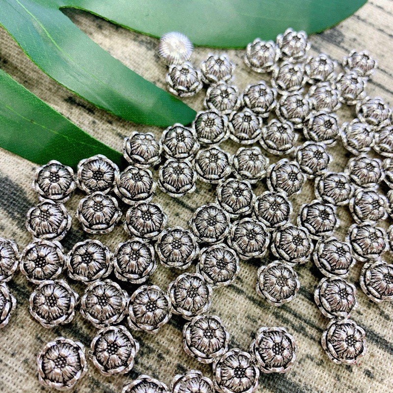 Charm Hoa sen Bạc S925 xỏ ngang