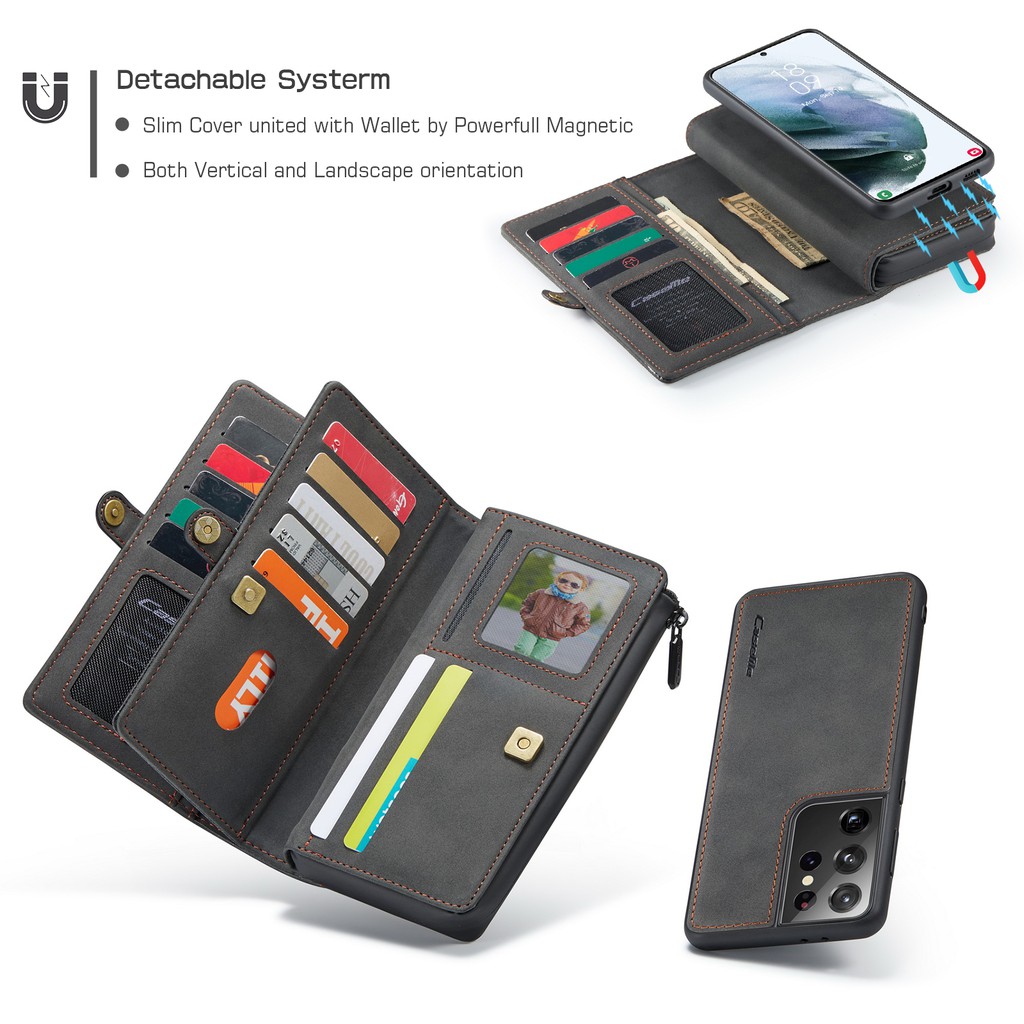 CaseMe 018 Bao da điện thoại PU kiểu ví khóa kéo đa năng 2 trong 1 cho Samsung Galaxy Note 10 10+ S20 S20+ S21 S21+ Ultra Plus Phone Case | BigBuy360 - bigbuy360.vn