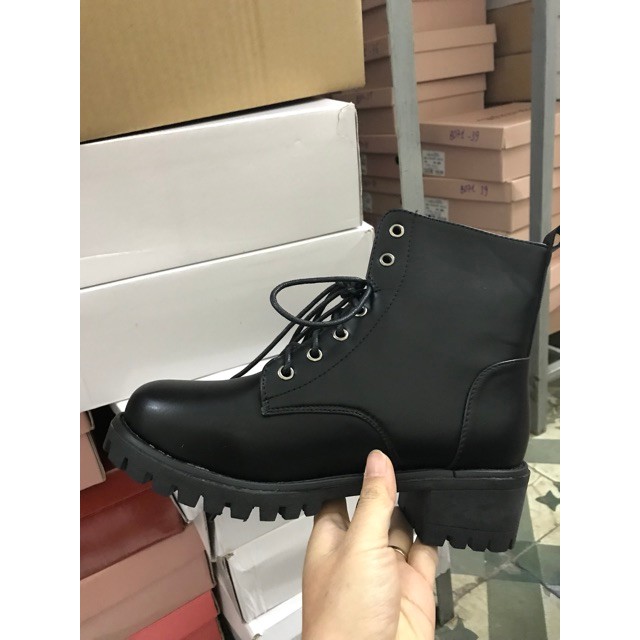 Ảnh thật - Giày boot nữ đế vuông cá tính cao 5cm khóa kéo kết hợp cột dây B145