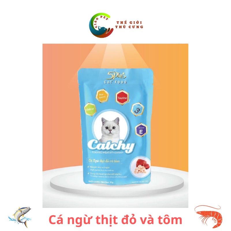 Pate cho mèo Catchy gói 70gr | Bổ xung Omega3-6, Taurine và DHA giúp đẹp lông, tiêu hóa tốt, tăng sức đề kháng