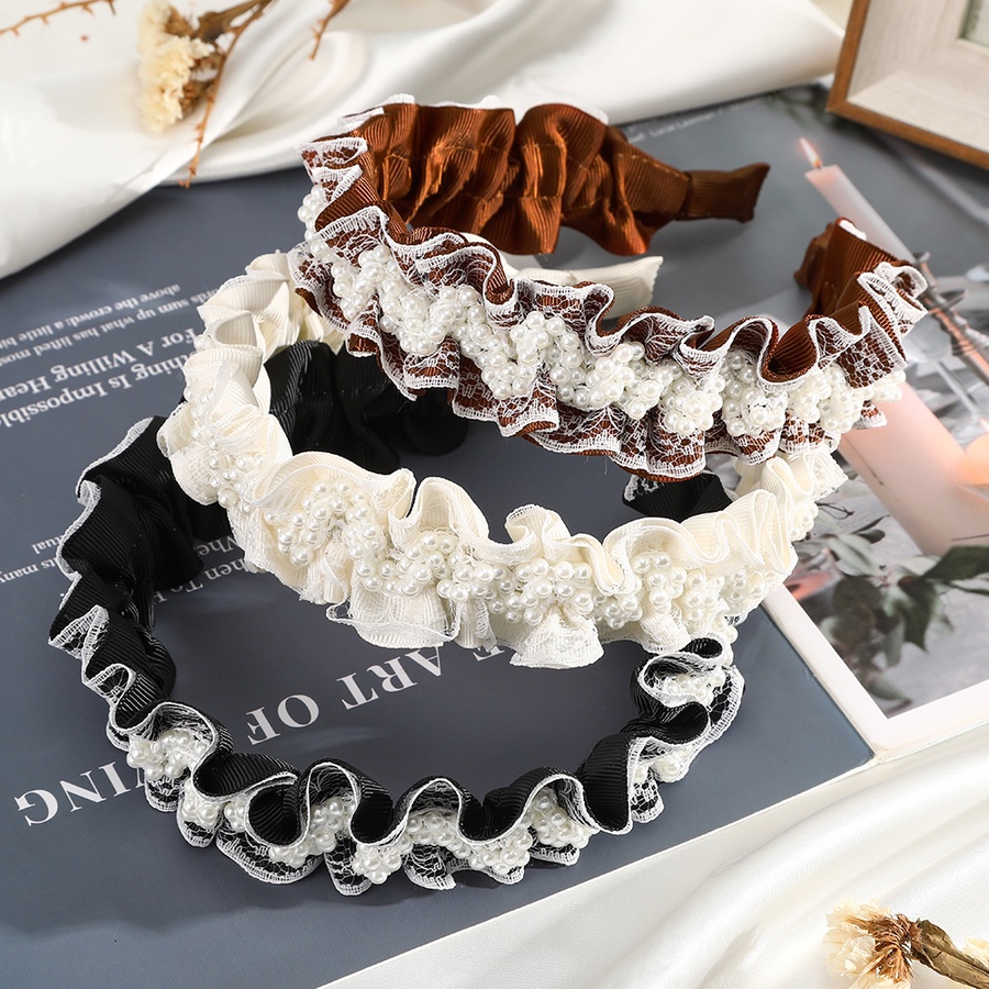 Cài tóc phối ren xếp ly đính ngọc trai giả phong cách Hàn Quốc thanh lịch cho nữ