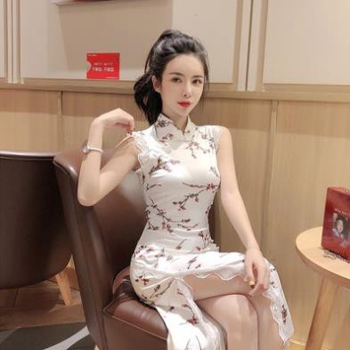 💥 [Có sẵn đủ size S M L ] Sườn xám cách tân Hoa Anh Đào không tay