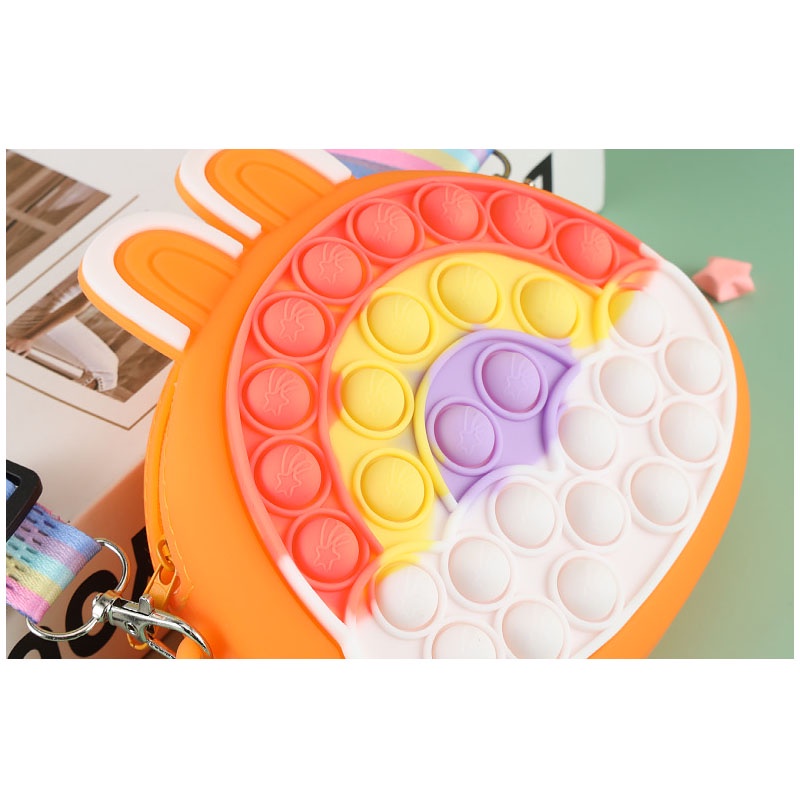 Pop It Túi Đeo Chéo Vai Hình Thỏ Màu Cầu Vồng Đồ Chơi Giảm Căng Thẳng Cho Bé Gái