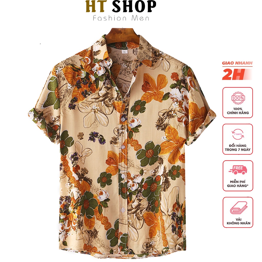 Áo Sơ Mi Tay Lỡ Phong Cách Hàn Quốc Áo Sơ Mi Tay Ngắn Họa Tiết Đi Biển Chất Liệu Lụa Đũi Nhật Cao Cấp HT11 Deal Sock