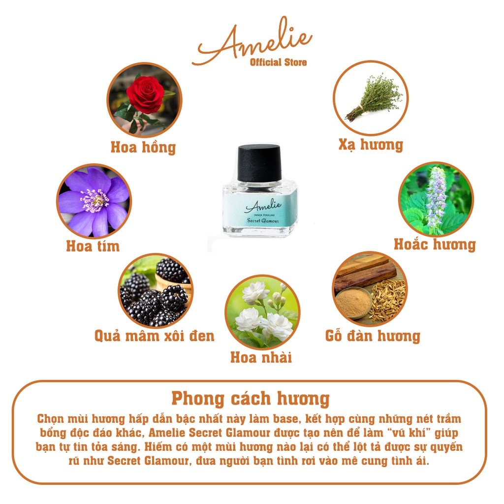 Nước Hoa Vùng Kín Nam Nữ Amelie Secret Glamour 10ml - Hương Hoa Hồng, Hoa Tuyết Tùng, Quả Mâm Xôi Đen Điệu Đà Gợi Cảm