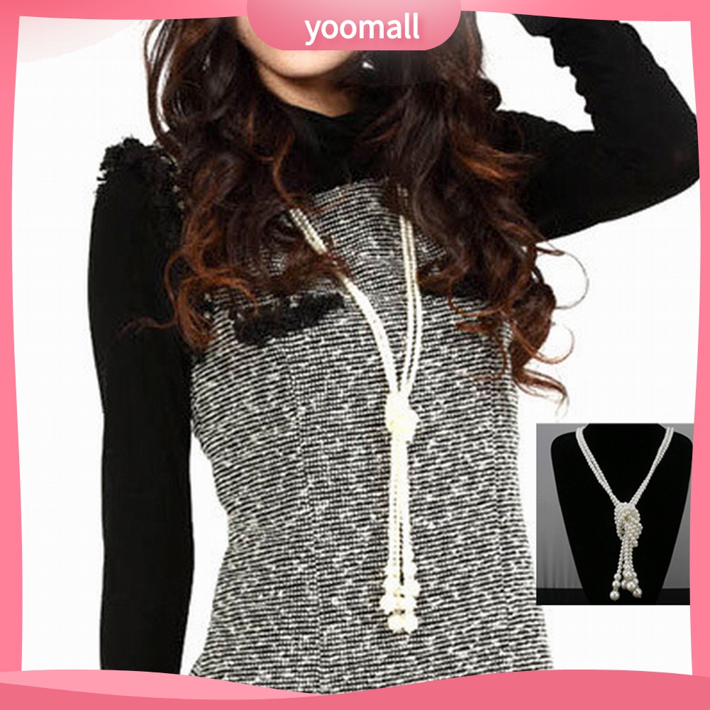 Bộ 2 Vòng cổ Dài Hai Lớp Đính Ngọc Trai Giả Cho Nữ