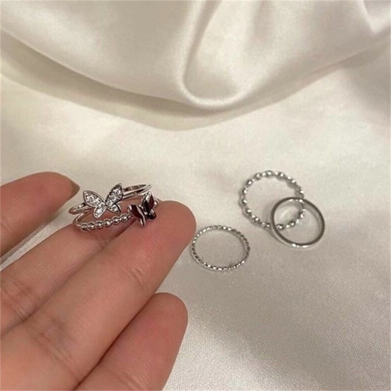 Hàng có sẵn Bộ bốn chiếc nhẫn hình bướm siêu cổ tích độc đáo thời trang độc đáo