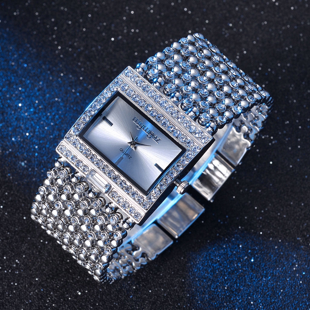 Đồng Hồ Quartz Nữ Mặt Vuông Đính Hột Xoàn Dây Thép Không Gỉ Sang Trọng